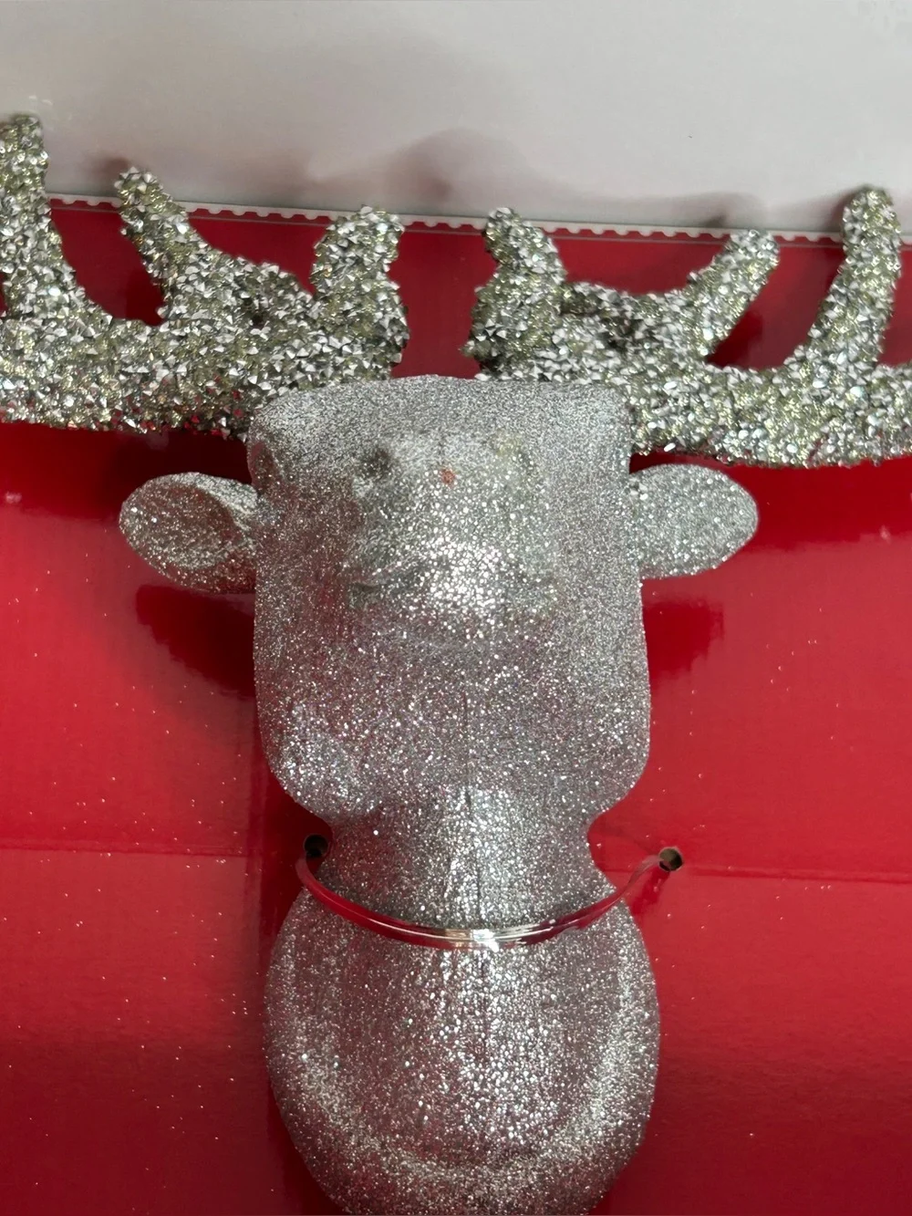 Silver Glitter Christmas Tree Topper Deer Reindeer Head 14 Inch Holiday Time NEW